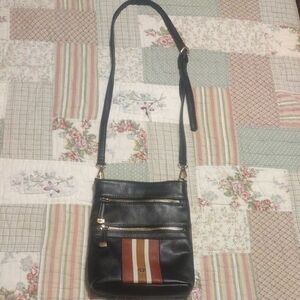 Chic Black Crossbody Bag with Striped Detail